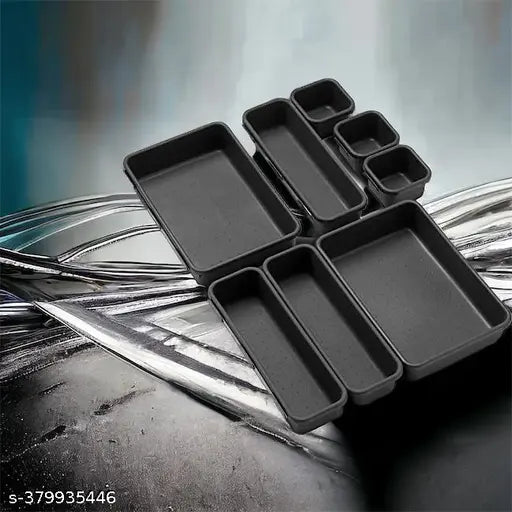 SortHaven™ Interlocking Drawer Organizer Set – 8-Piece Plastic Storage Trays (Black)