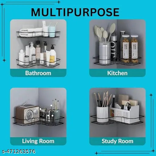 SortHaven™ Metal Bathroom Corner Shelf – Self-Adhesive Wall-Mounted Organizer