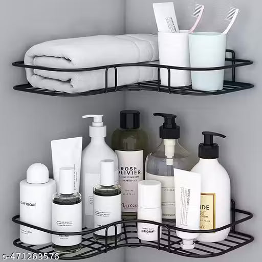 SortHaven™ Metal Bathroom Corner Shelf – Self-Adhesive Wall-Mounted Organizer