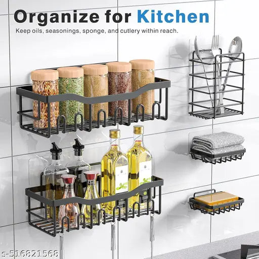 SortHaven™ Stainless Steel Shower Caddy Set – 5-Piece Wall-Mounted Bathroom Organizer