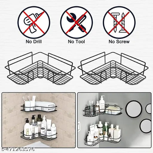 SortHaven™ Metal Bathroom Corner Shelf – Self-Adhesive Wall-Mounted Organizer