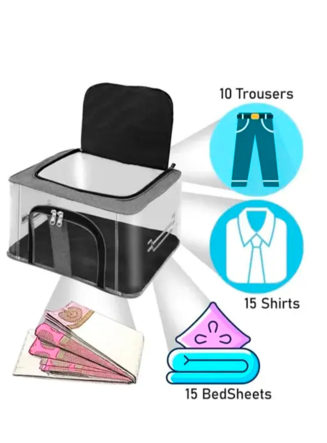 SortHaven™ Pack of 2 – PVC Transparent Moisture-Proof Storage Boxes (Grey, 44×31×24 cm)