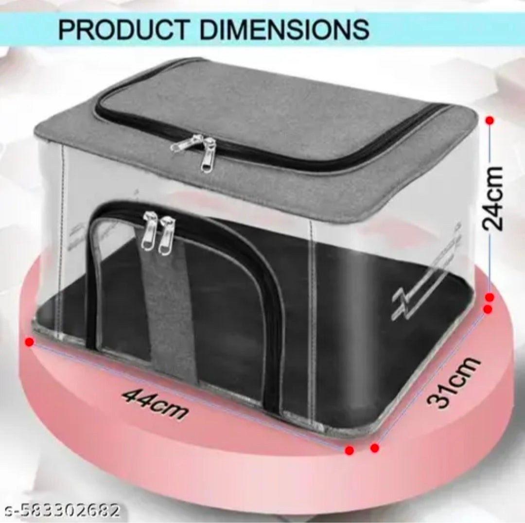 SortHaven™ Pack of 2 – PVC Transparent Moisture-Proof Storage Boxes (Grey, 44×31×24 cm)