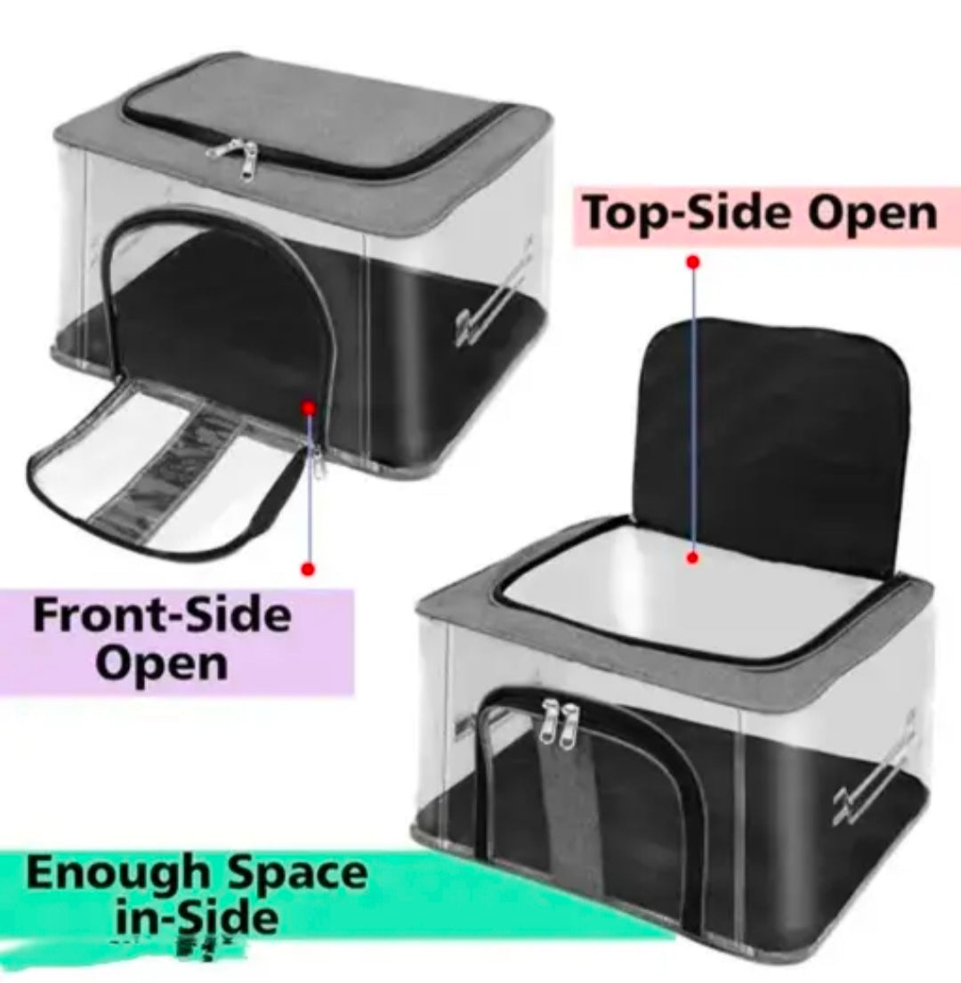 SortHaven™ Pack of 2 – PVC Transparent Moisture-Proof Storage Boxes (Grey, 44×31×24 cm)