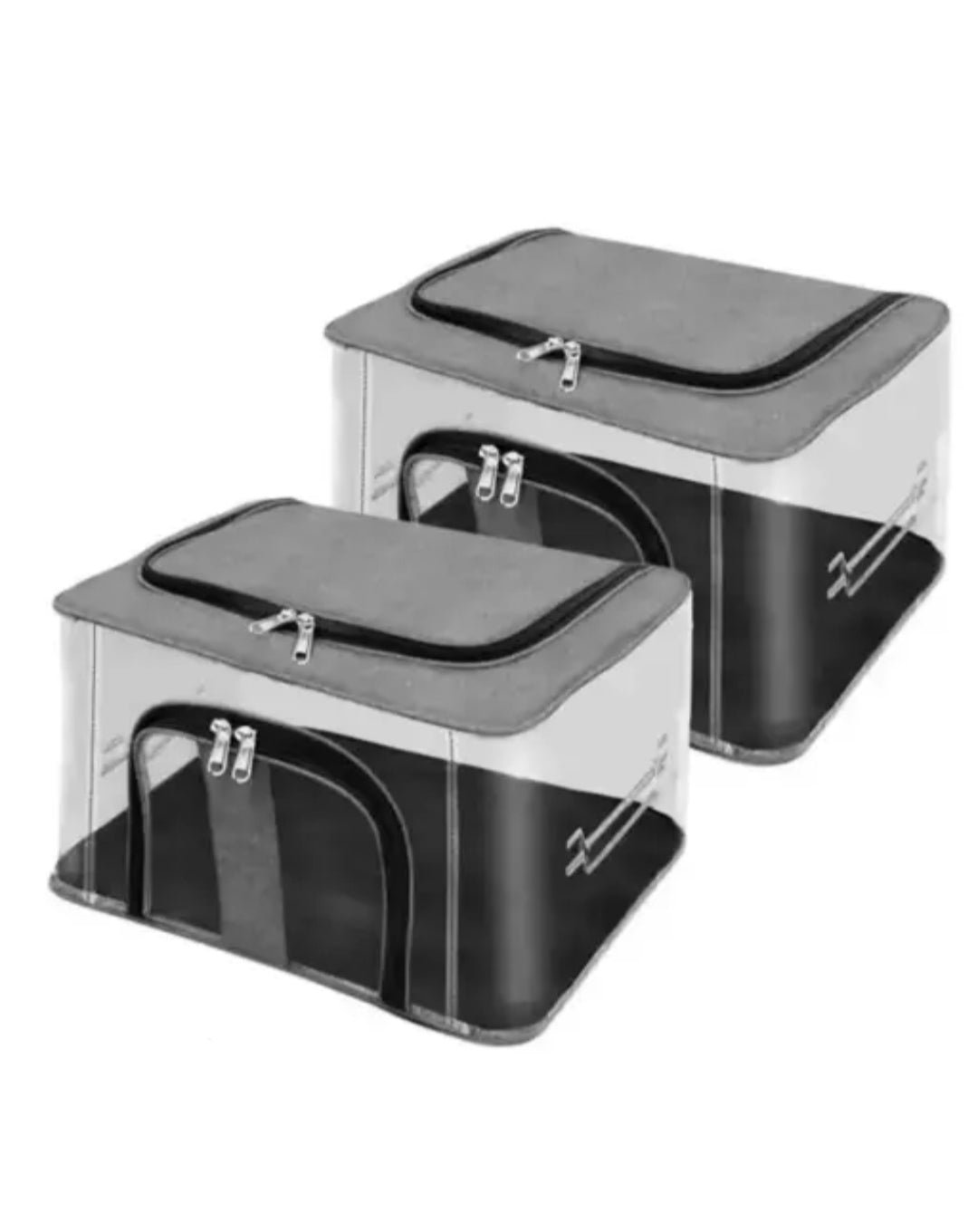 SortHaven™ Pack of 2 – PVC Transparent Moisture-Proof Storage Boxes (Grey, 44×31×24 cm)