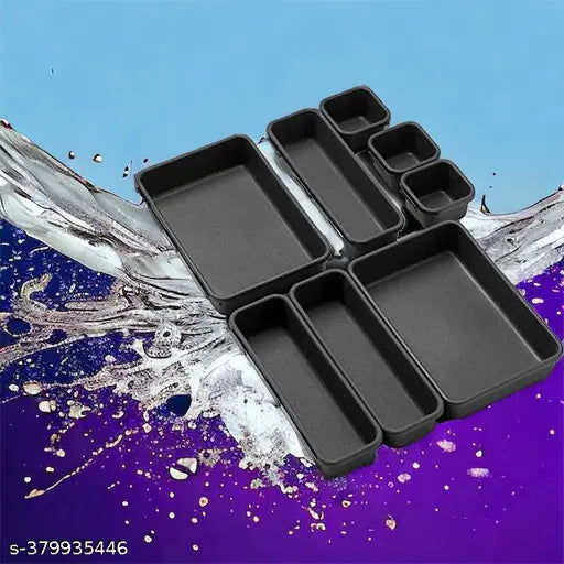 SortHaven™ Interlocking Drawer Organizer Set – 8-Piece Plastic Storage Trays (Black)