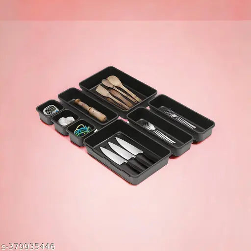 SortHaven™ Interlocking Drawer Organizer Set – 8-Piece Plastic Storage Trays (Black)