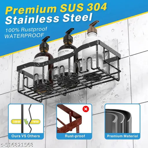 SortHaven™ Stainless Steel Shower Caddy Set – 5-Piece Wall-Mounted Bathroom Organizer