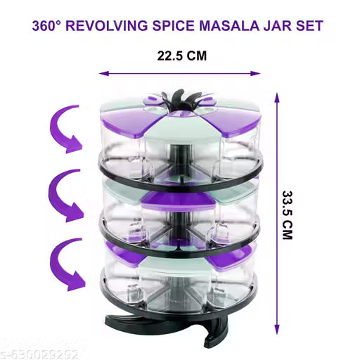 SortHaven™ 360° Revolving Spice Rack – 18 Airtight Masala Jars (300ml Each)