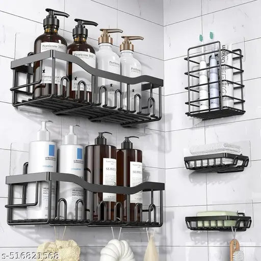 SortHaven™ Stainless Steel Shower Caddy Set – 5-Piece Wall-Mounted Bathroom Organizer