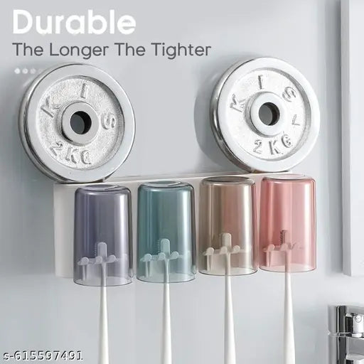 SortHaven™ Wall-Mounted Toothbrush Holder with 3 Cups – Drill-Free Bathroom Organizer